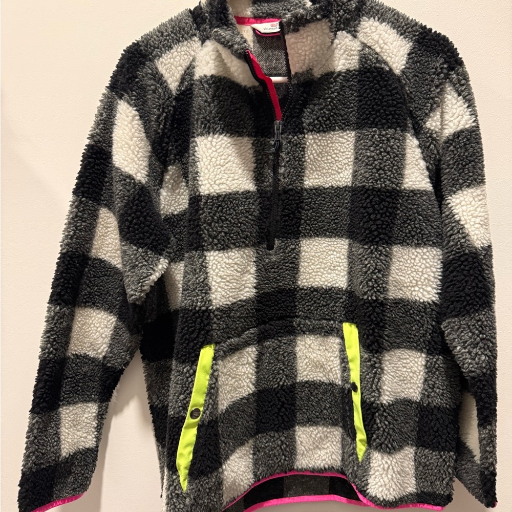 Vineyard Vines Black and White Checkered Fleece Pullover